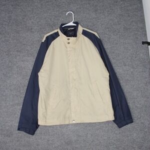 Brooks Brothers 346 Harrington Jacket Mens XL Beige Navy Blue Zip Up Windbreaker